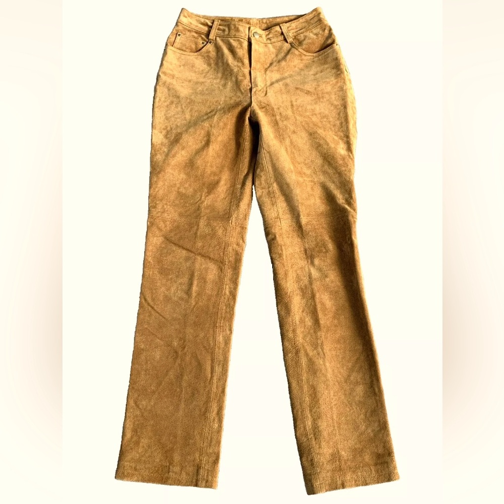 Vintage NEWPORT NEWS 90s Y2K Women Sz 4P Leather Suede Pants Straight Boho Lined